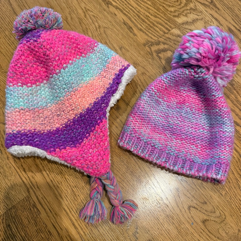 2 Girls Winter Hats OS age 5-10